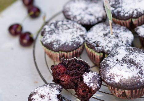 Rezept, Schoko-Kirsch-Muffins, backen, einfach, Kirschen, Kuchen